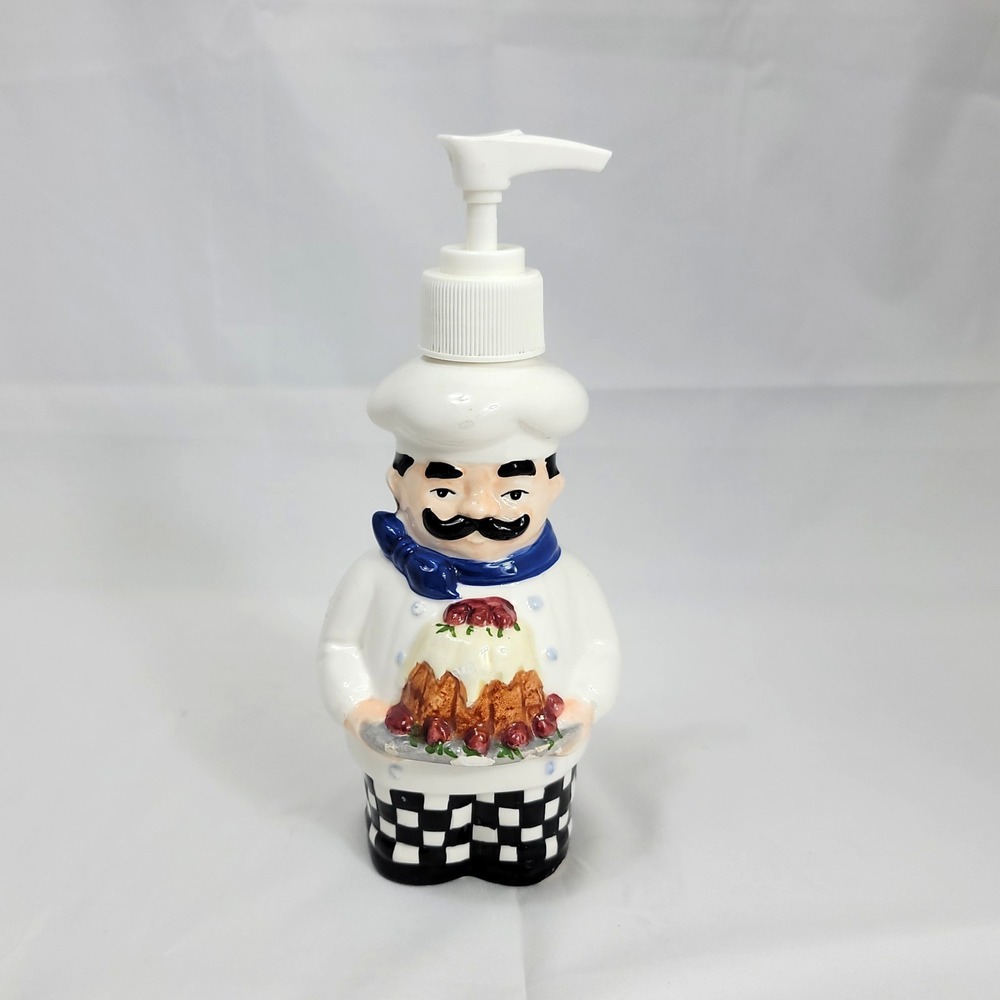 VTG Boston Warehouse Italian Chef Soap Dispenser Ceramic Black White Checkered